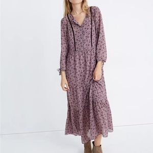 Madewell Long-Sleeve Tiered Dress in Branch Floral